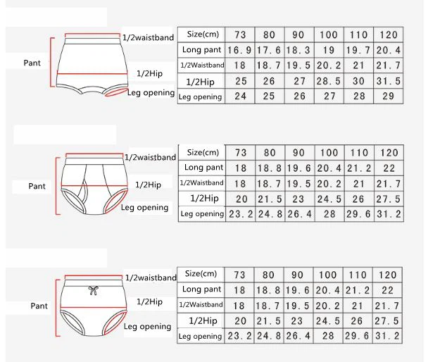 Kids underwear size and color